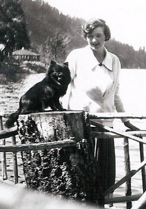 Dorothy with her Pomeranian Tish at Lake Tahoe. Dorothy later built a lakeside home in Tahoe.