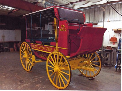 The San Jose-Alviso "Mud Wagon" stagecoach carried passengers and the U.S. Mail along the dirt roads of the Santa Clara Valley in the 1800s